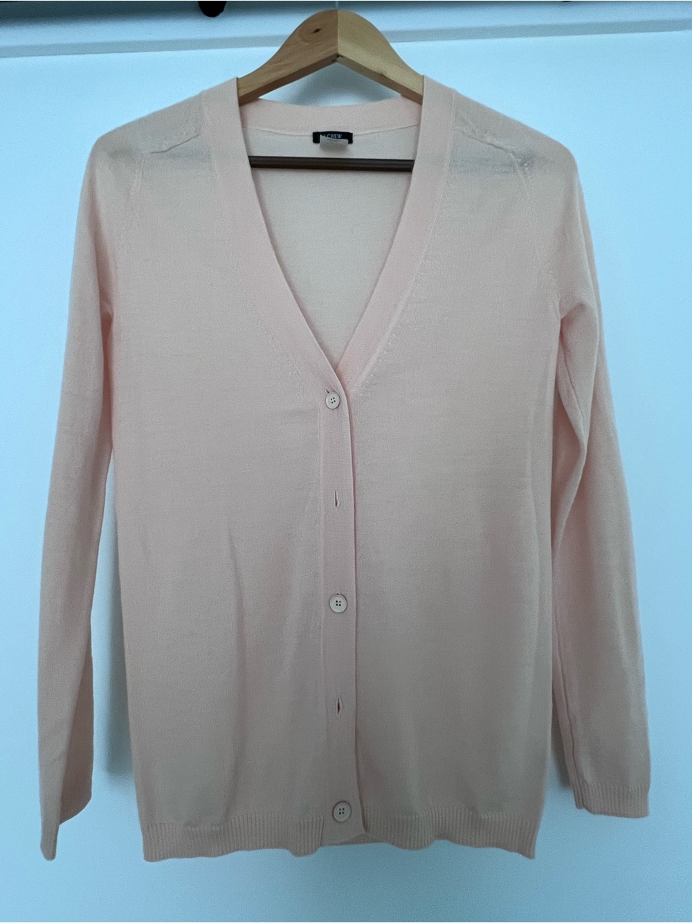 J. Crew Light Peach V‑Neck Button Front Long Cardigan